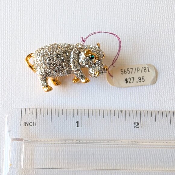 Coro Hippo Mini Brooch – Gold-Tone & Rhinestones - Picture 16 of 16
